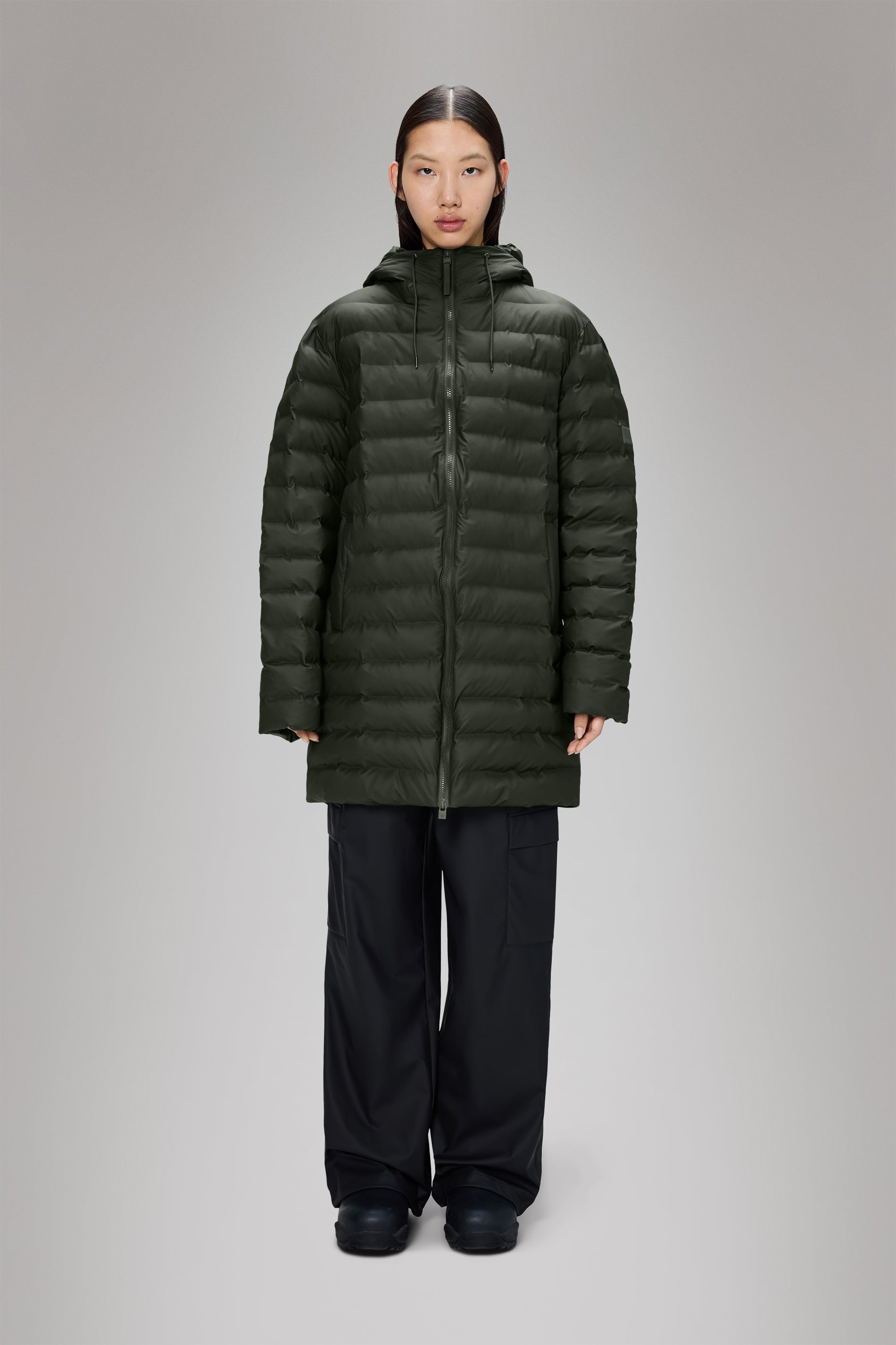 RAINS Lohja Long Puffer Jacket Green Jacket