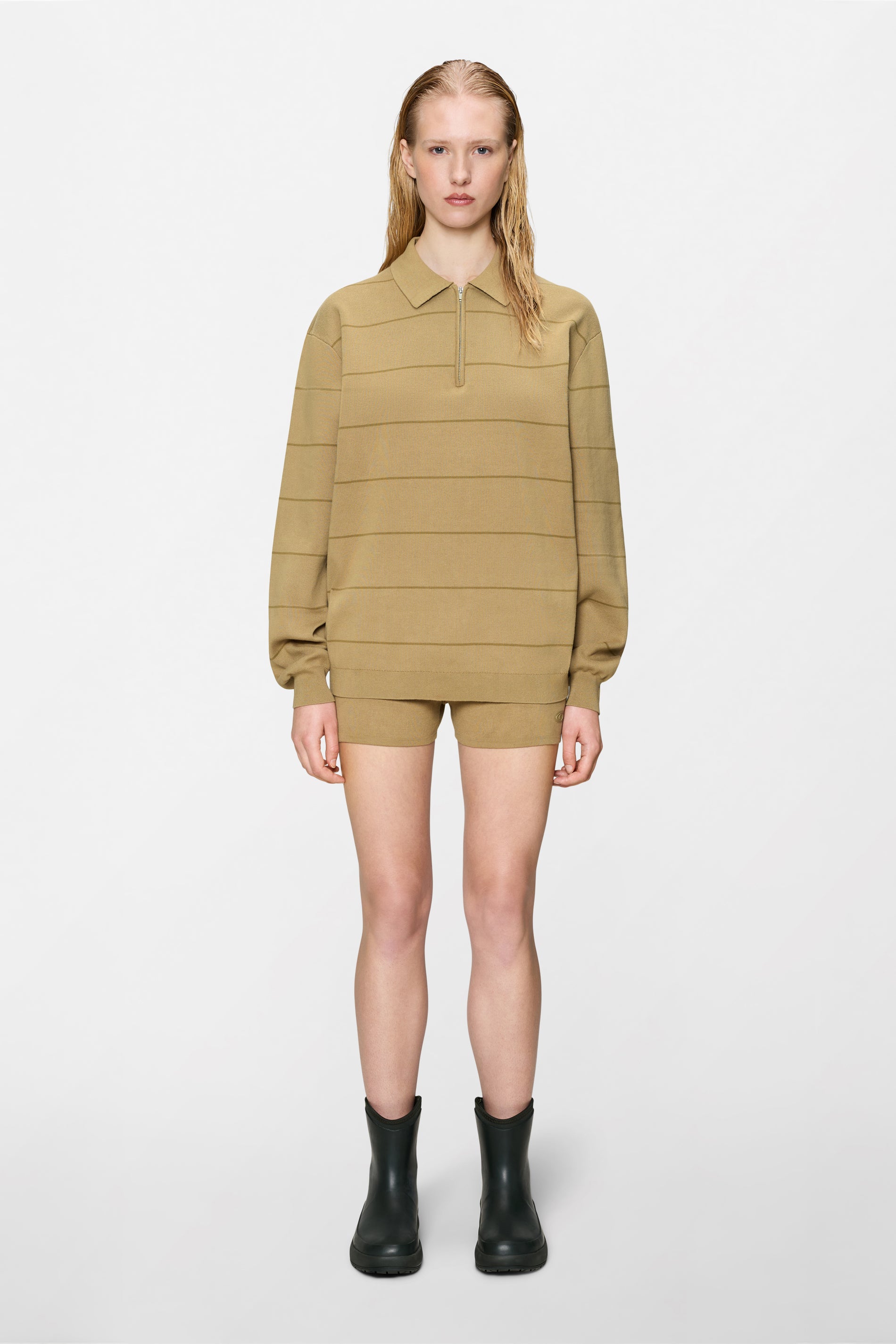 Striped Knit Long Sleeve Polo