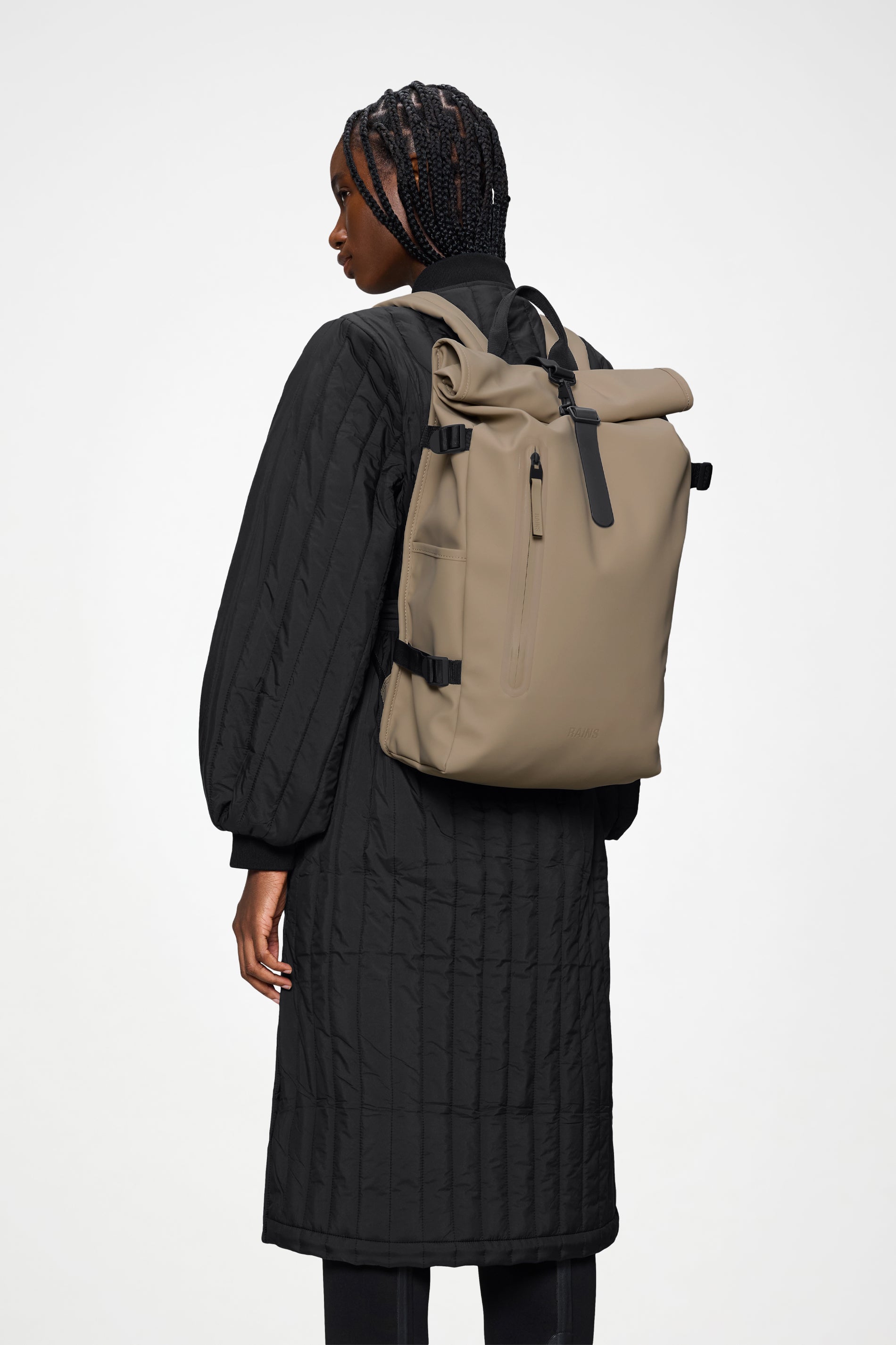 RAINS Rolltop Rucksack Large Beige 23L H63 x D14 x W32 cm Backpack