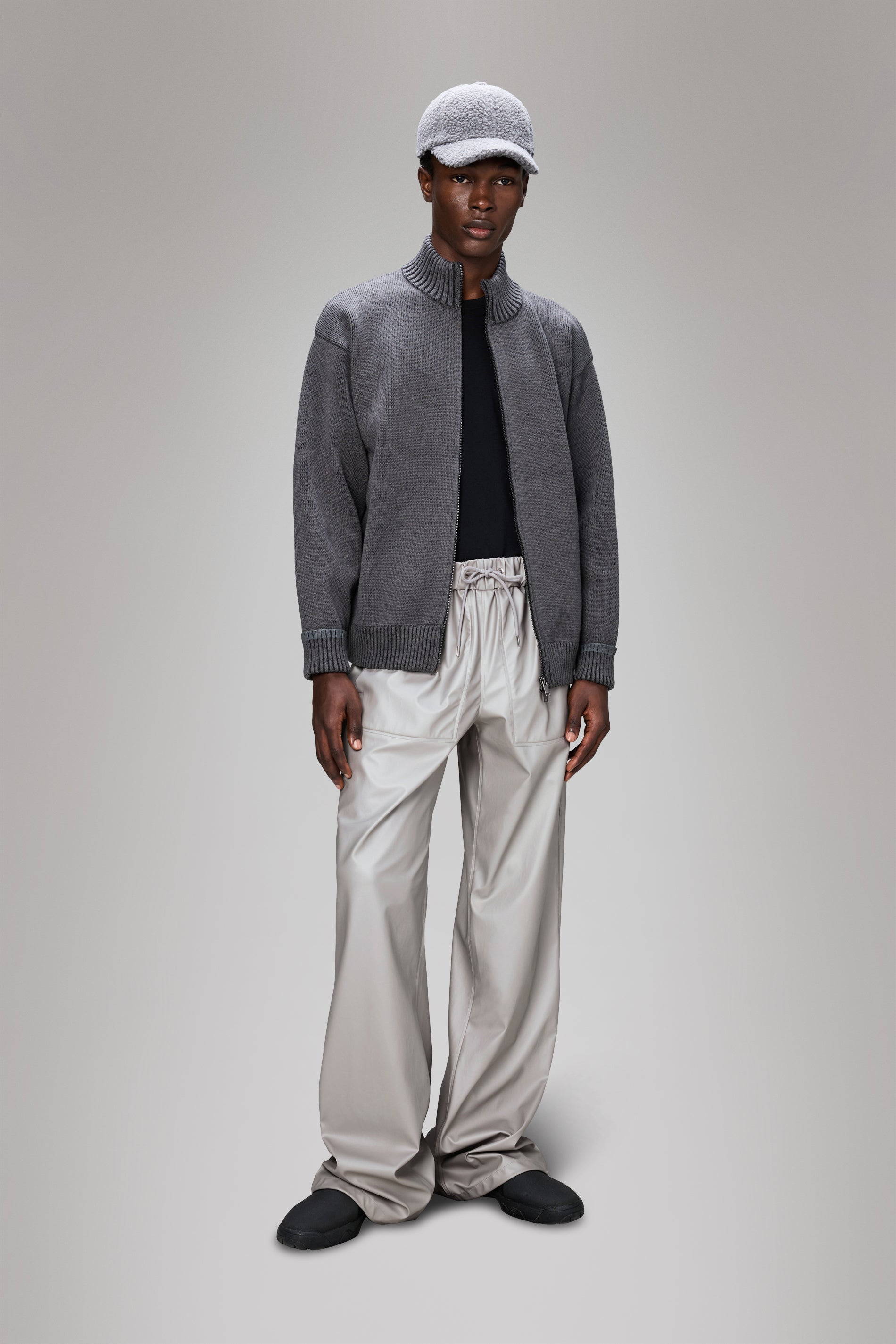 RAINS Sowa Knit Zip Cardigan Grey/Black Long Sleeve