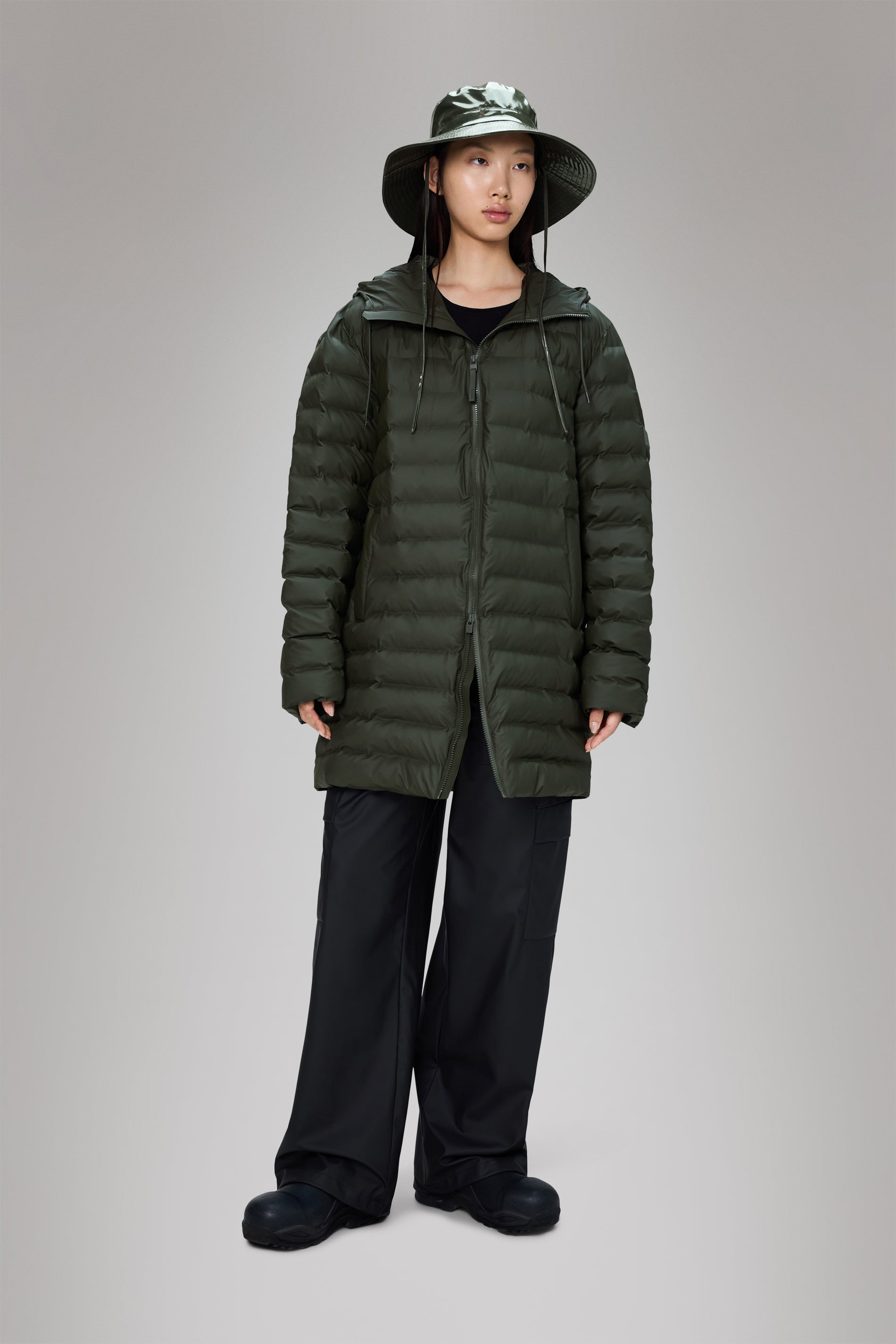 RAINS Lohja Long Puffer Jacket Green Jacket
