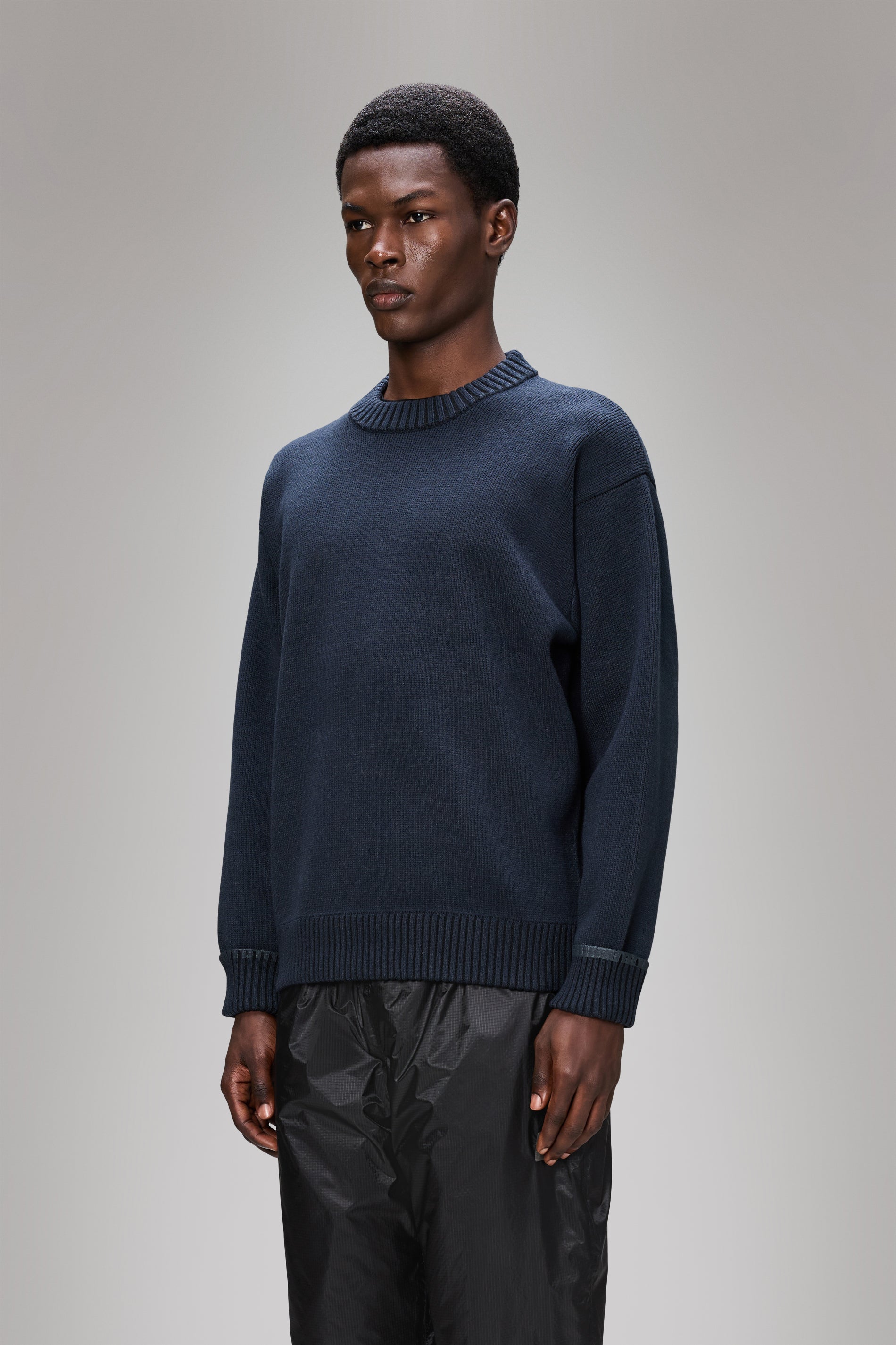 RAINS Sowa Knit Crew Neck Navy/Black Long Sleeve