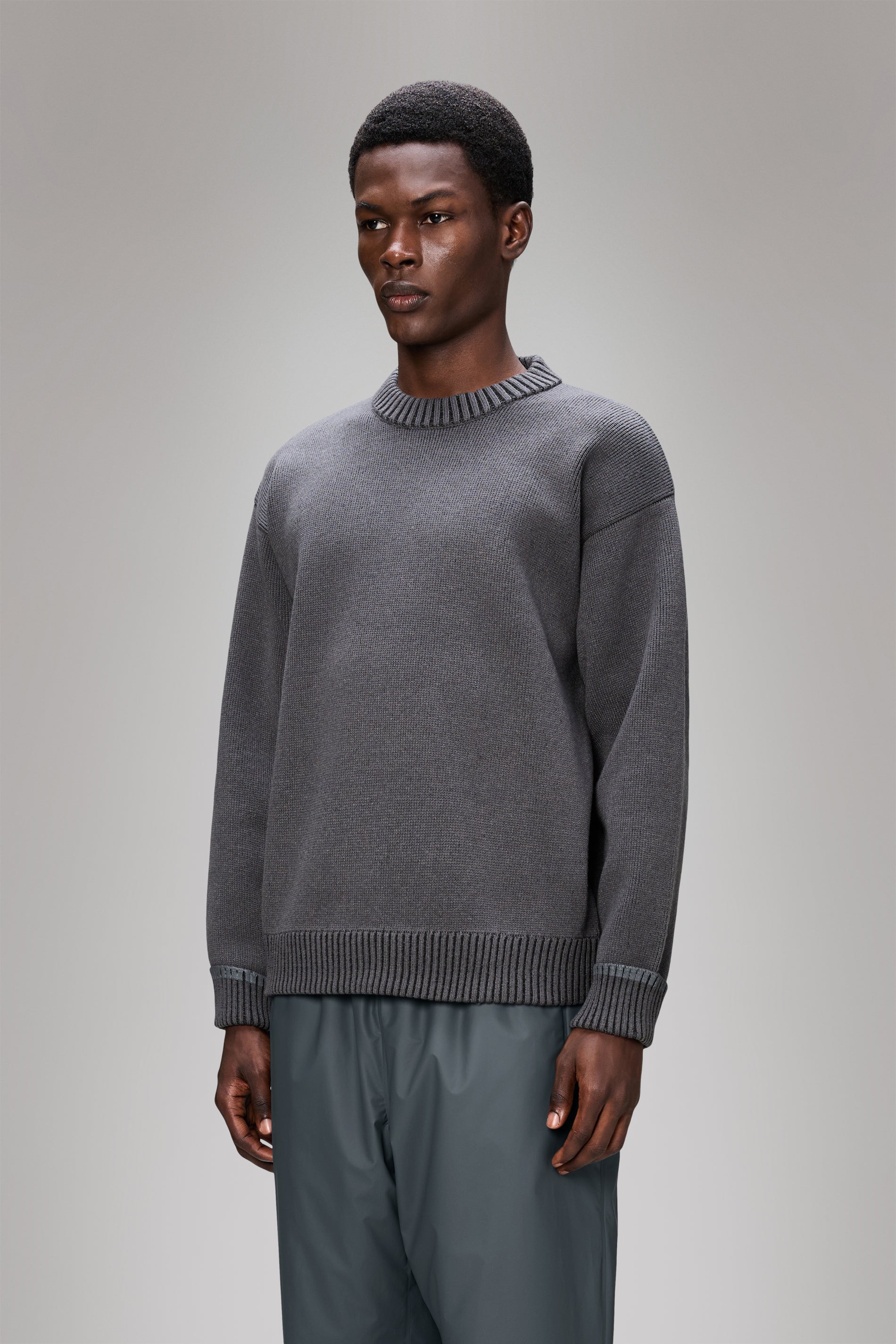 RAINS Sowa Knit Crew Neck Grey/Black Long Sleeve