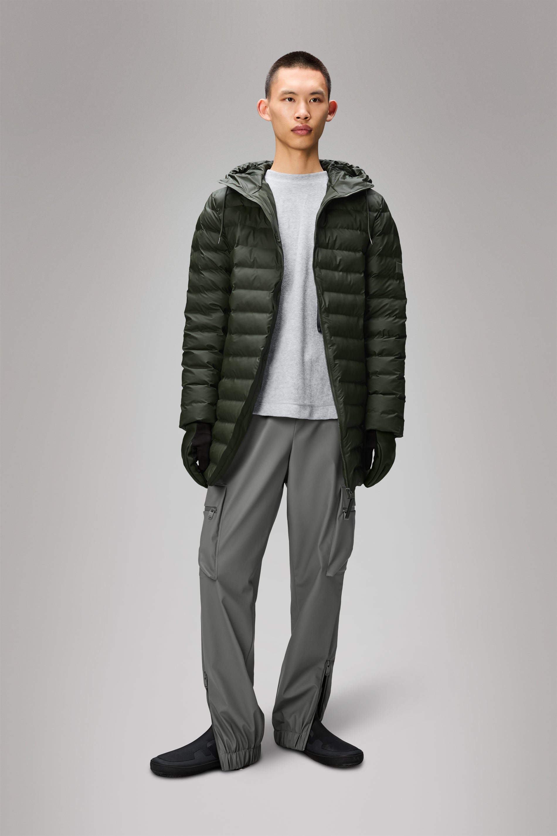 RAINS Lohja Long Puffer Jacket Green Jacket