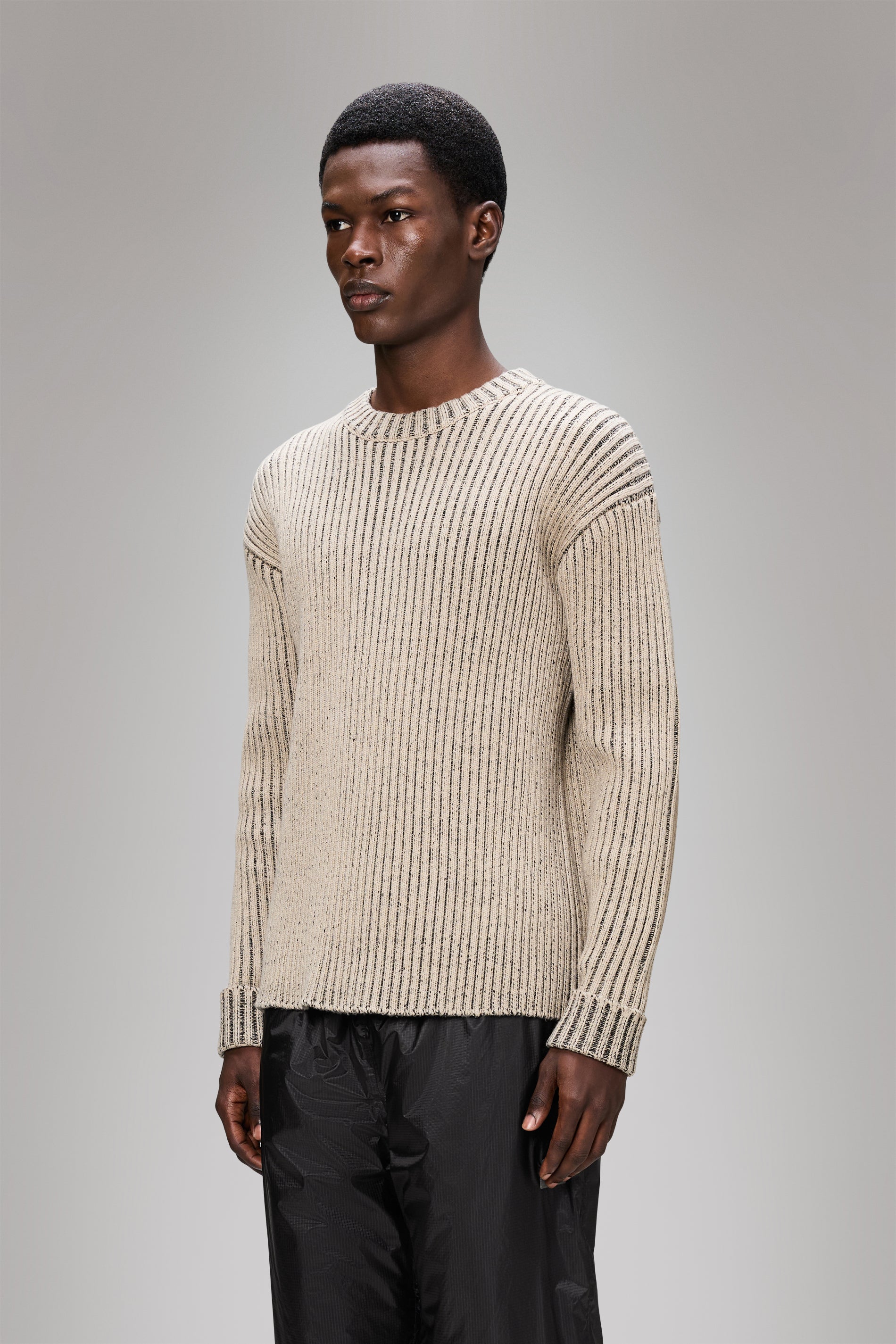 RAINS Sapa Knit Crew Neck Beige/Black Long Sleeve