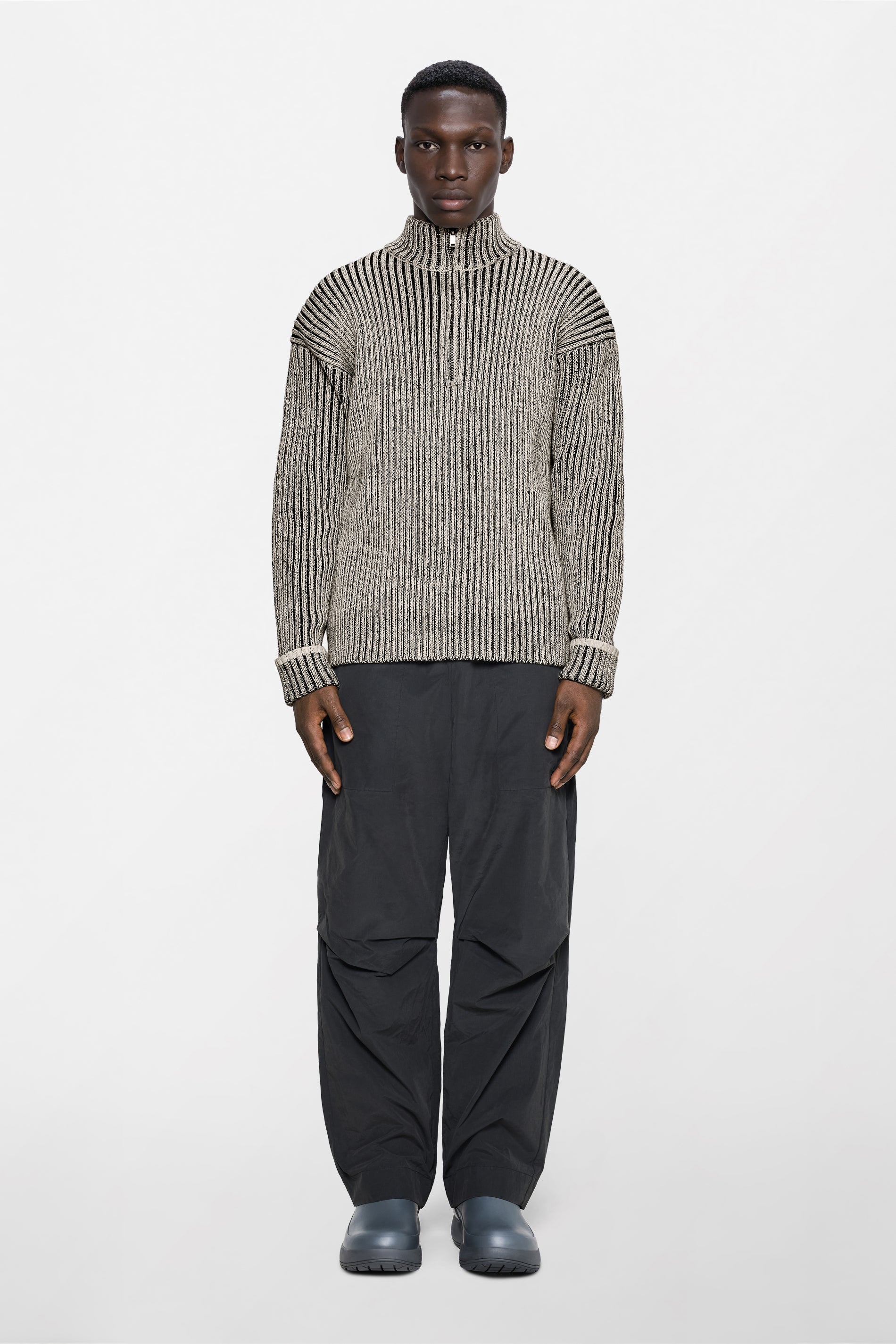 RAINS Sapa Half Zip Knit Vintage White / Black Long Sleeve