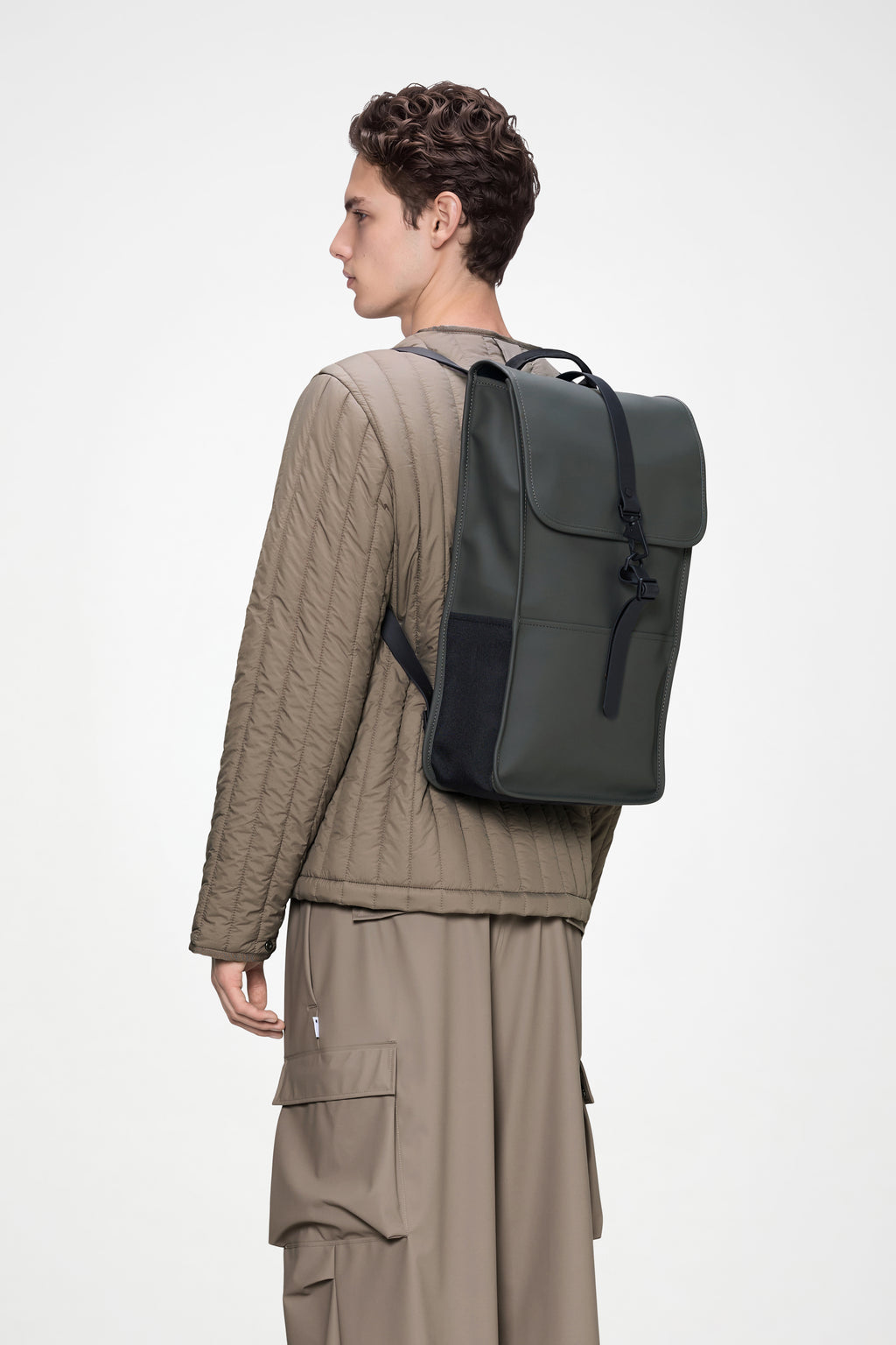 rains warranty backpack Rolltop Rucksack - Green Water Resistant Water Repellent Rolltop Padded Straps Air-Mesh Back Minimalist Contemporary Urban Design a breathable mesh back panel RAINS Backpack Mini, Black Waterproof