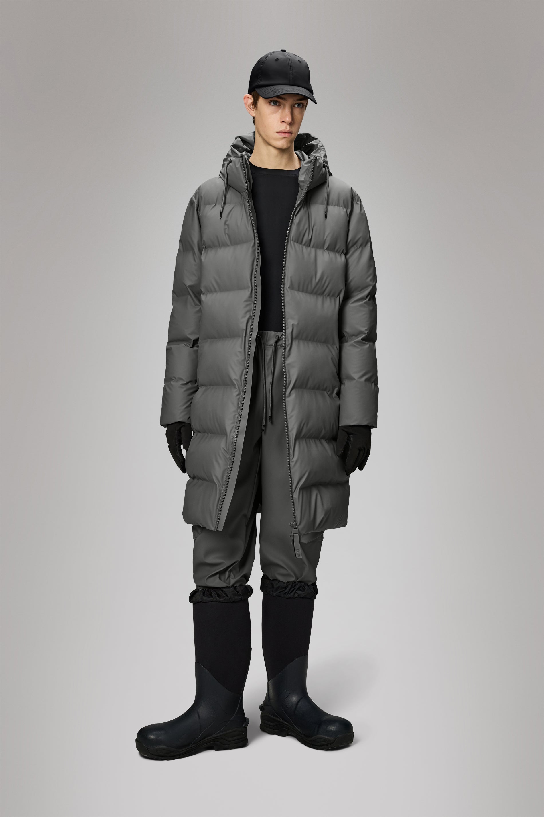 RAINS Alta Longer Puffer Jacket Grey Jacket