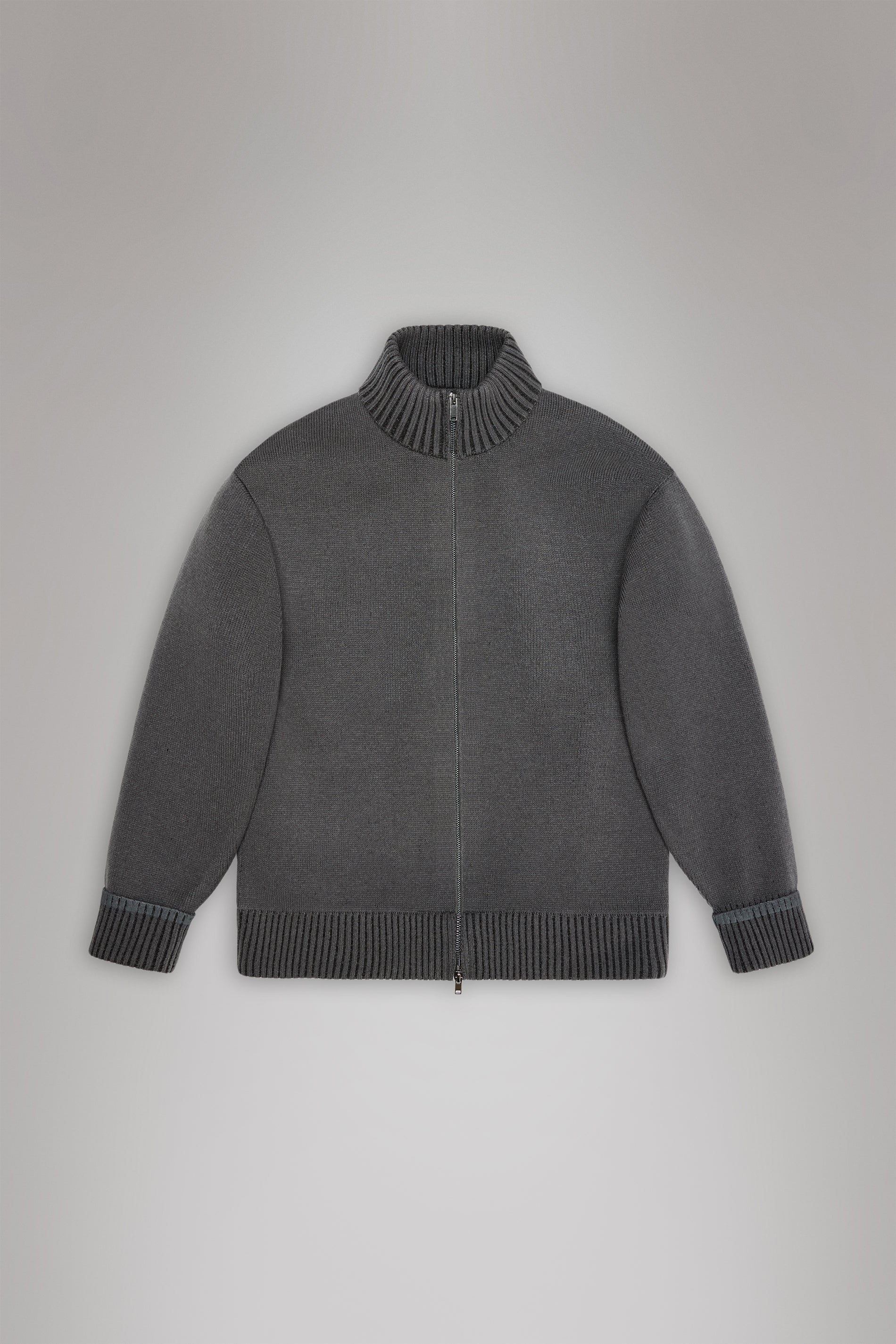 RAINS Sowa Knit Zip Cardigan Grey/Black Long Sleeve