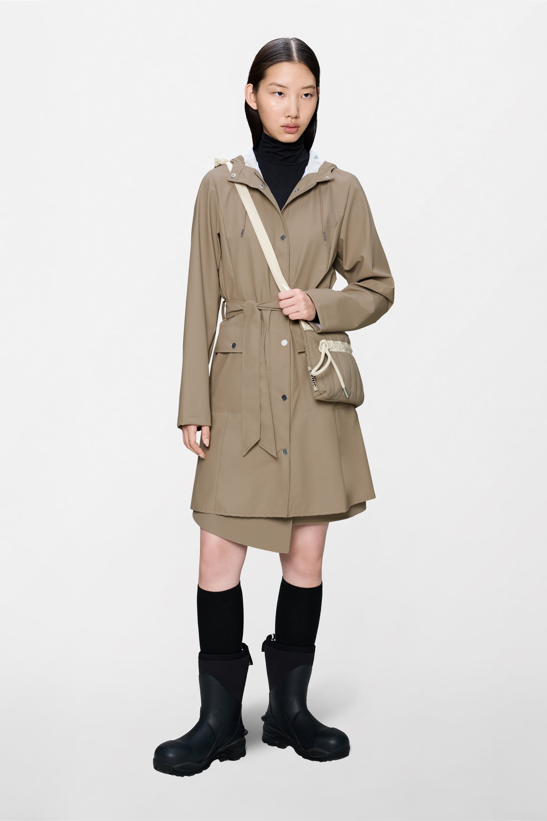 RAINS Curve Long Jacket
 Beige Jacket