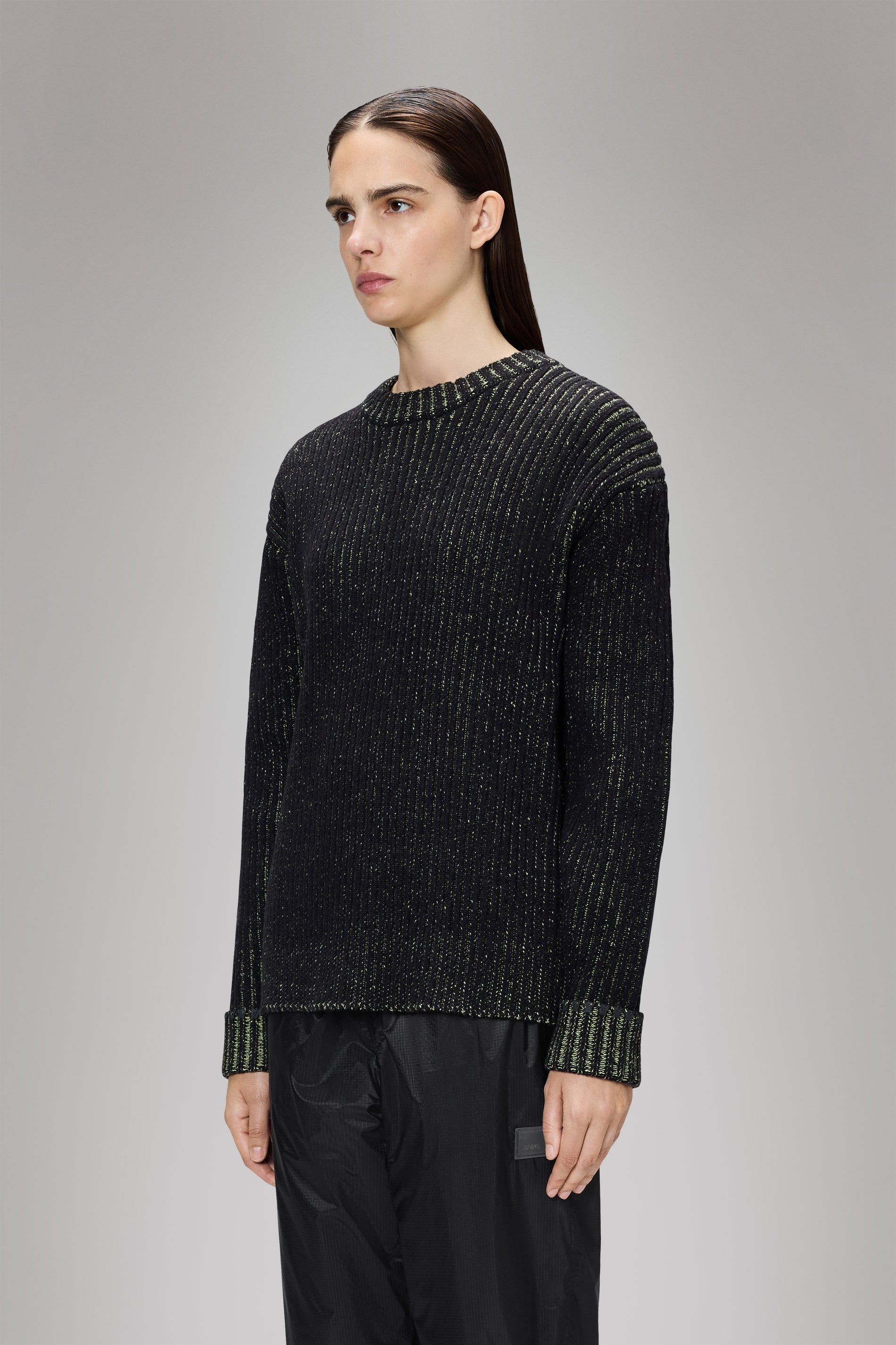 RAINS Sapa Knit Crew Neck Black/Acid Long Sleeve