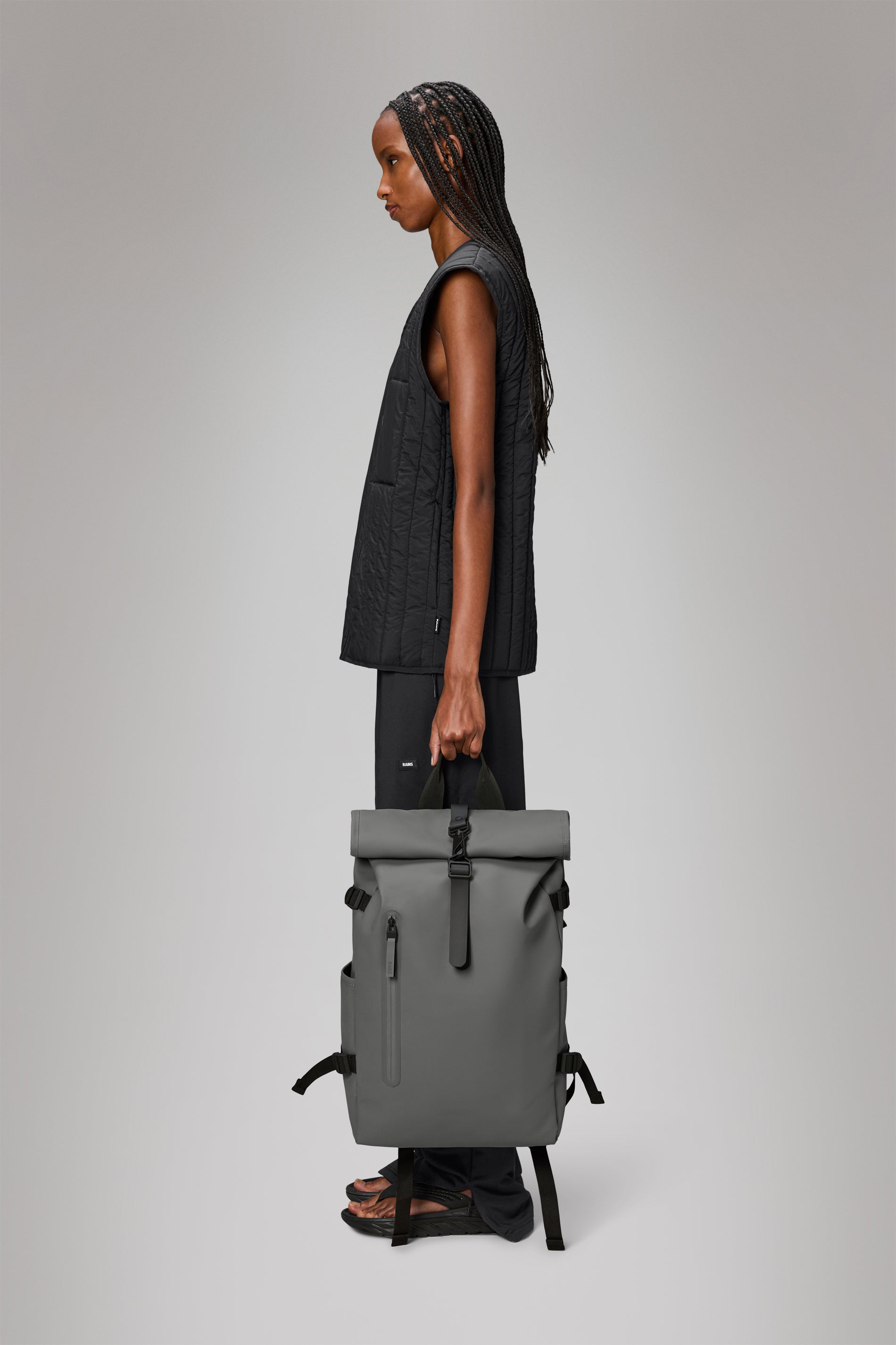 RAINS Rolltop Rucksack Large Grey Backpack