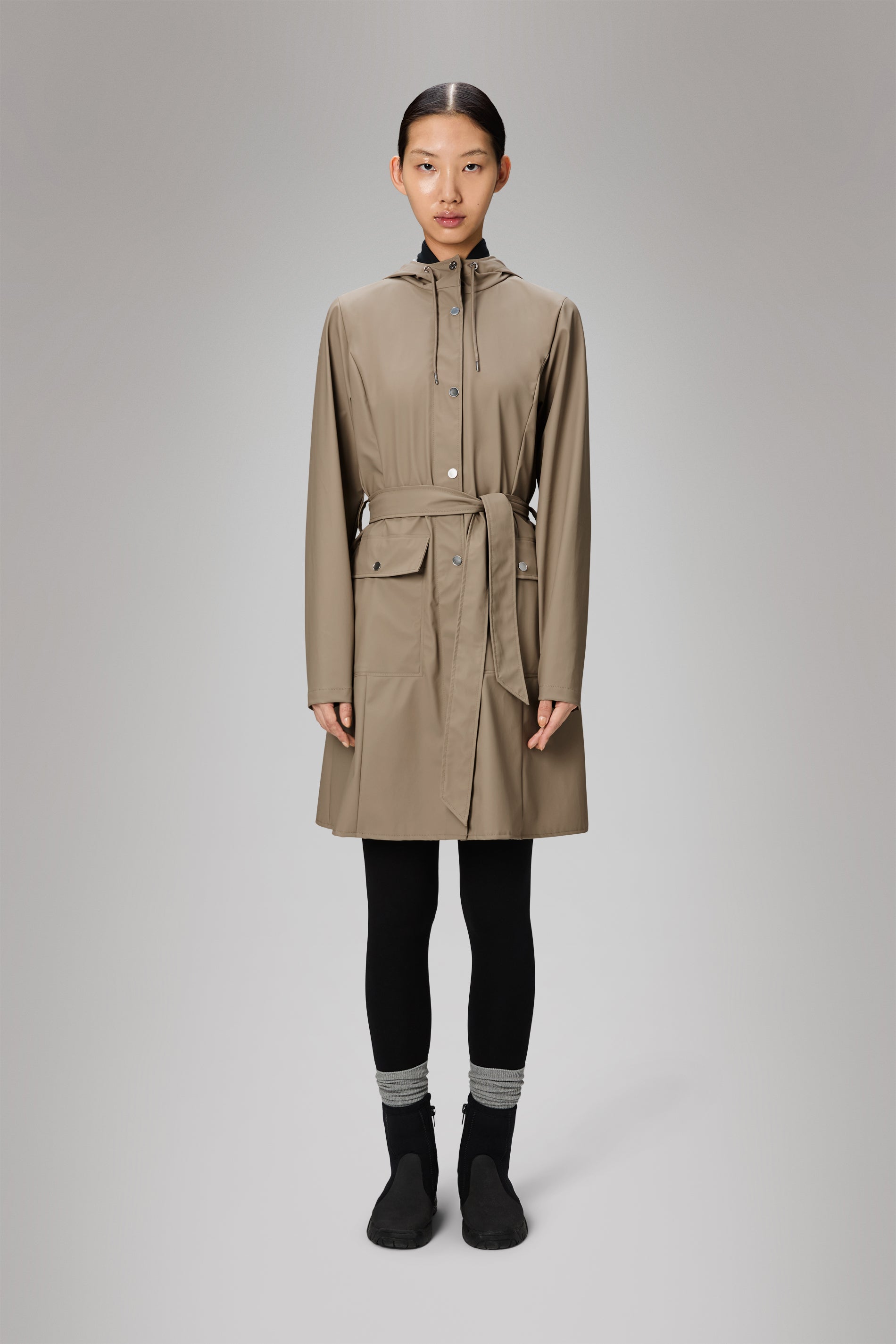 Rains Curve Long Jacket
 Beige Jacket