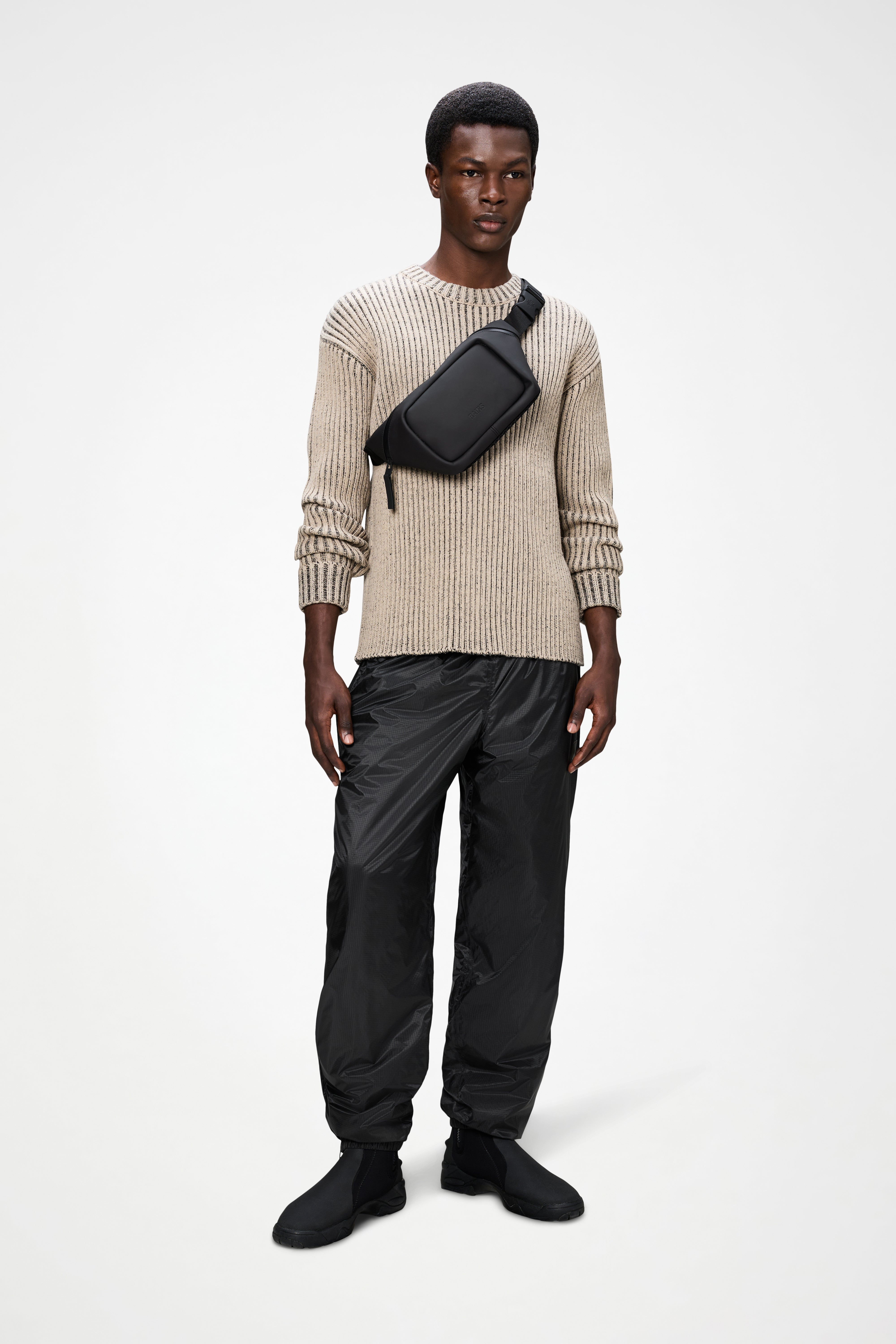 RAINS Sapa Knit Crew Neck Beige/Black Long Sleeve