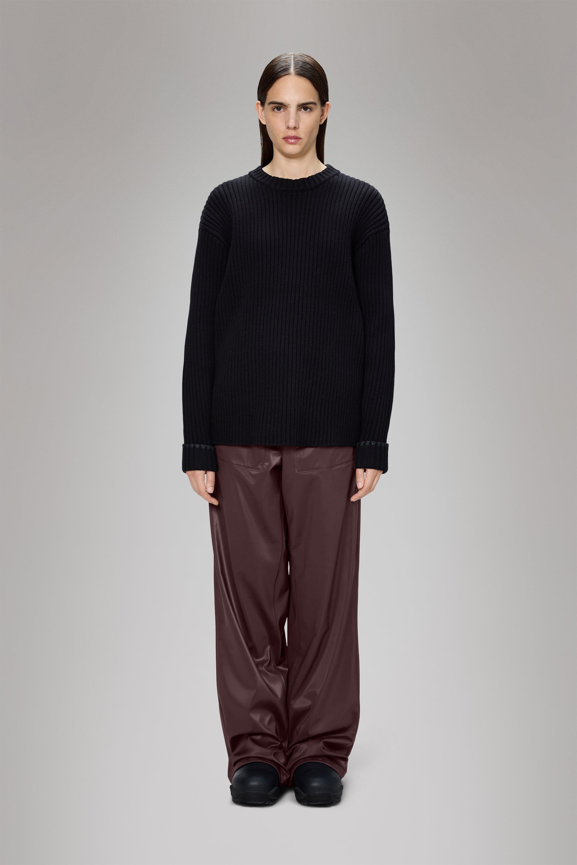 RAINS Sapa Knit Crew Neck Black Long Sleeve