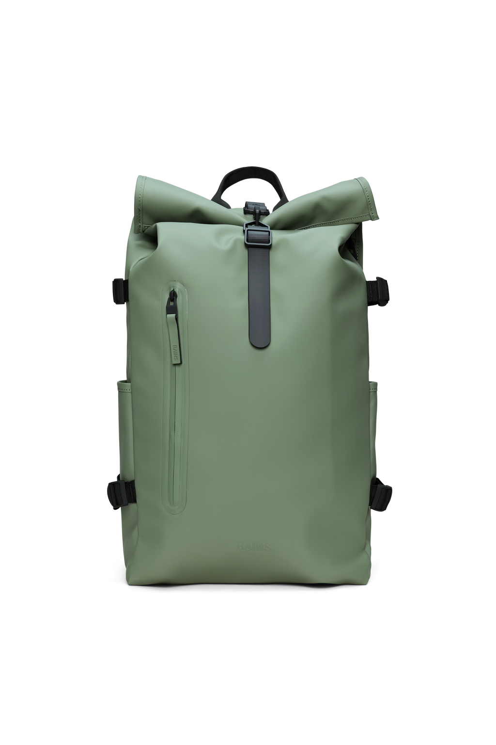 rains warranty backpack Mini, Black Waterproof Laptop Bag for Women and Men, Small | Small waterproof backpack in black with a 15 in laptop pocket, flap, and carabiner indicating that it is waterproof against light rain with a water column pressure of Okinawa Prefecture Laptop Backpack Roll