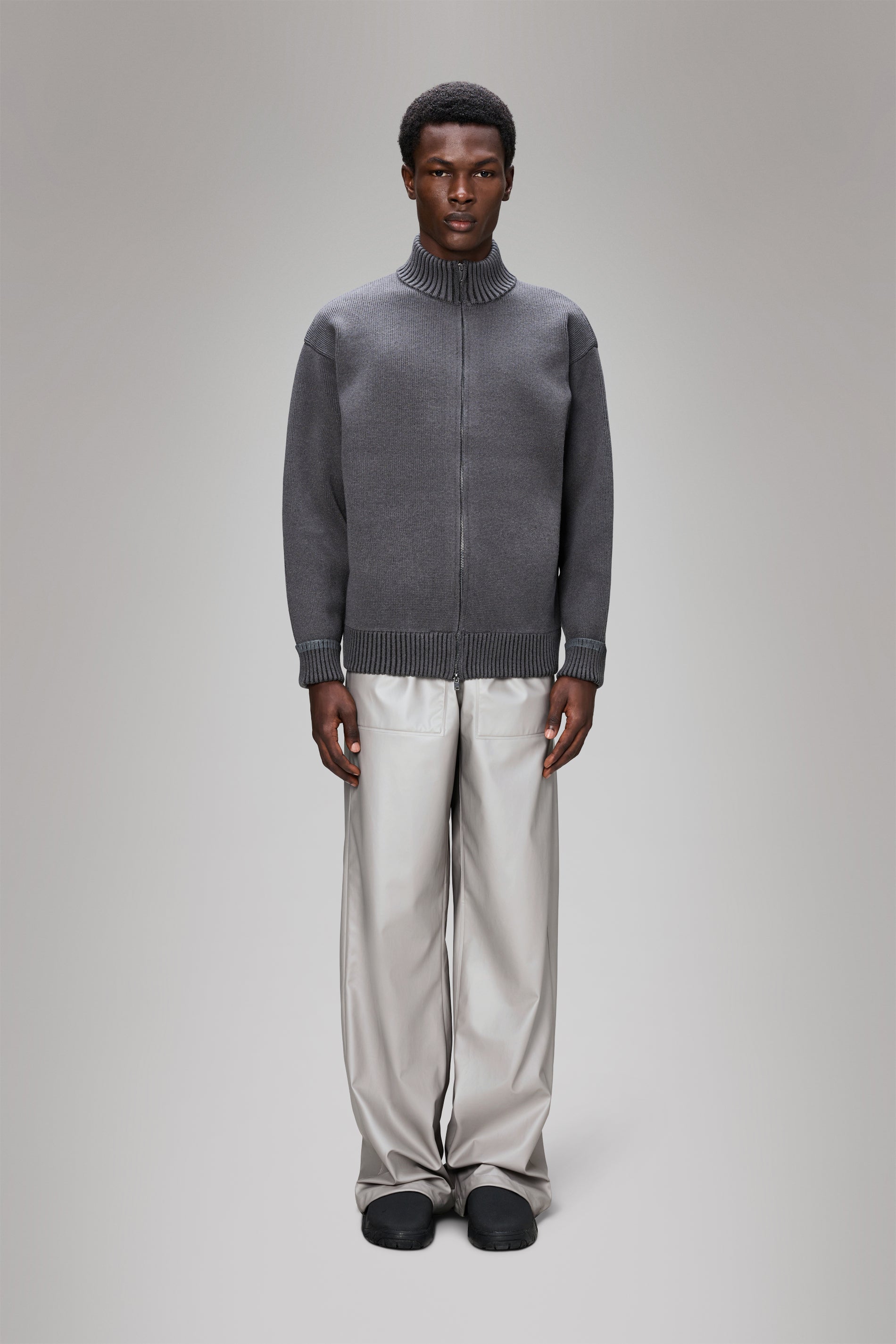 RAINS Sowa Knit Zip Cardigan Grey/Black Long Sleeve