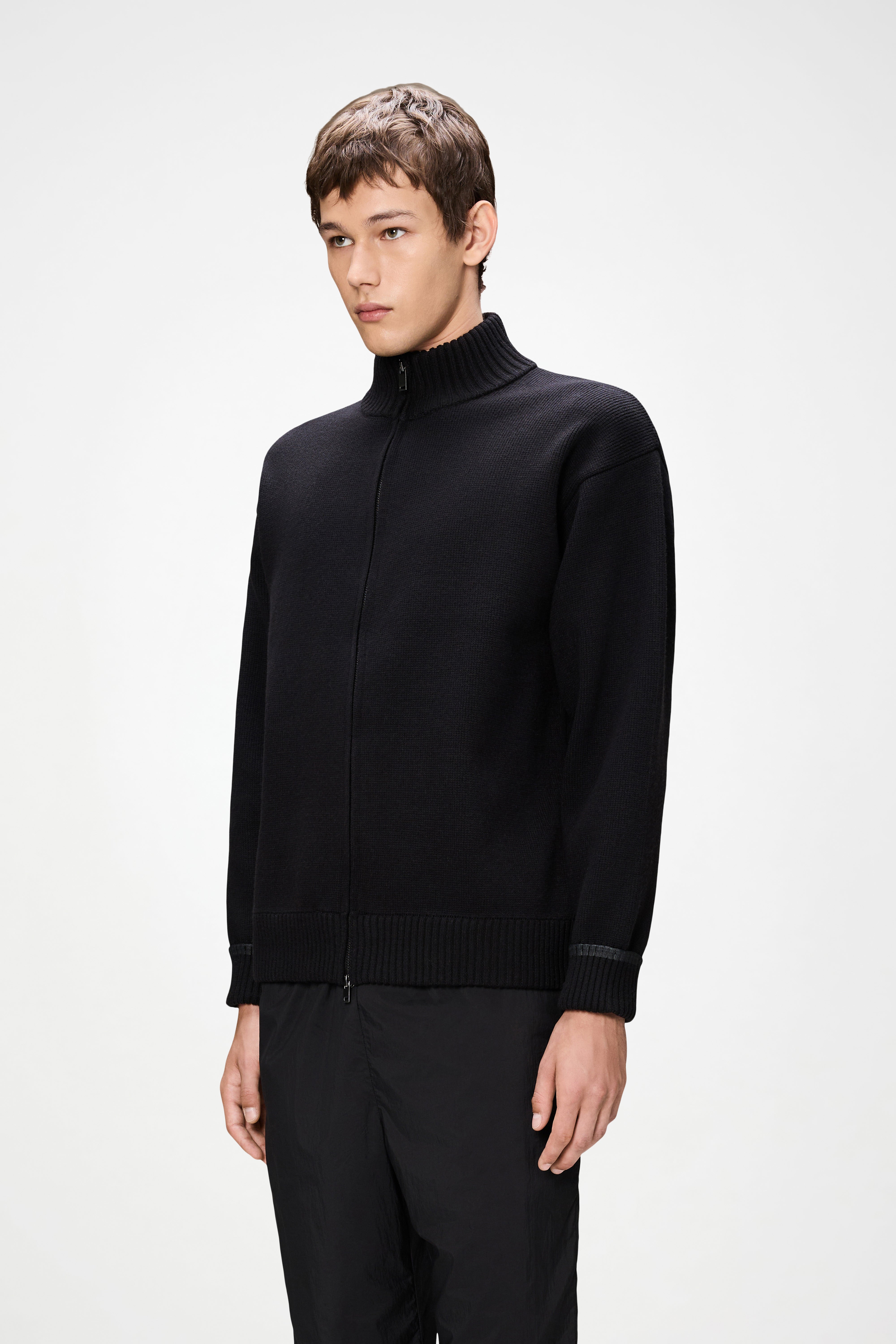 RAINS Sowa Knit Zip Cardigan Black Long Sleeve