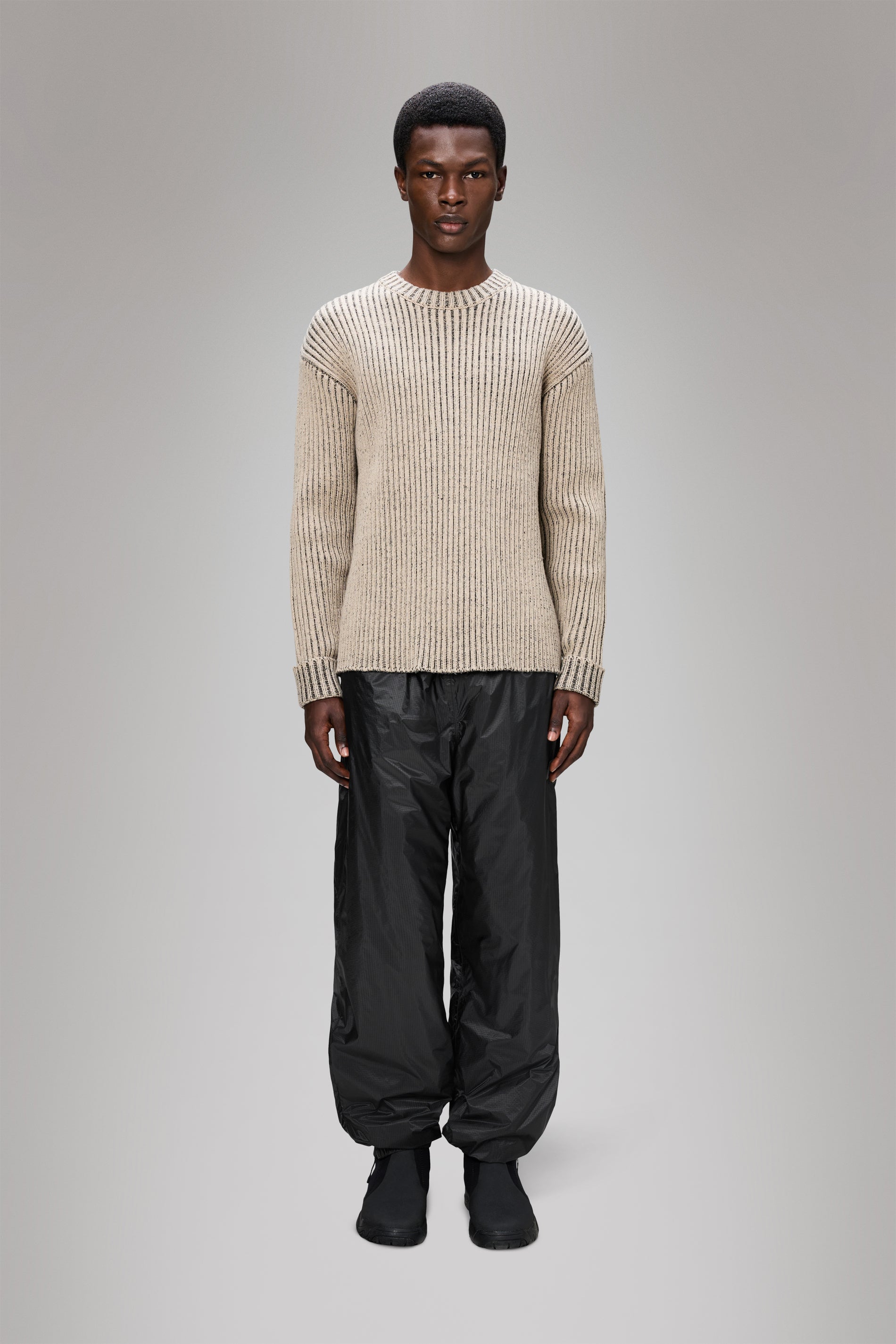 RAINS Sapa Knit Crew Neck Beige/Black Long Sleeve